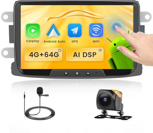 Fuluku 4+64G Android Autoradio für Renault Dacia Duster Sandero Logan Dokker Lodgy mit Wireless Carpaly&Android Auto, 8'' IPS Touch Screen Radio mit Bluetooth 5.0/GPS/Rückfahrkamera/FM/WiFi/SWC