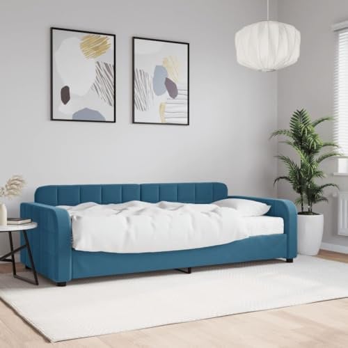 Fasba Tagesbett, Schlafsofa mit Matratze, Bettsofa Gästebett mit Lattenrost, Sofa Bett für Schlafzimmer Wohnzimmer, Blau 90x200 cm Samt