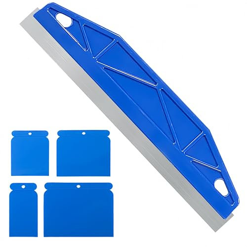 12-Inch Stainless Steel Paint Edger Tool & 4 Scrapers, Cutting in Tools for Painting, Paint Shield for Cutting in, Wallpaper Scraper Painting Tools for Smearing Repairing Walls Ceilings Baseboards