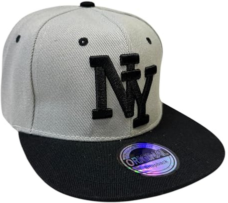 Jeamis Kinder NY Kappe Kids USA Sommer Snapback Baseball Cap Cappy Unisex Trucker Starter Basecap Mütze Hawaii Kult für Junge und Mädchen (DE/NL/SE/PL, Alphanumerisch, Einheitsgröße, NY Grau Schwarz)