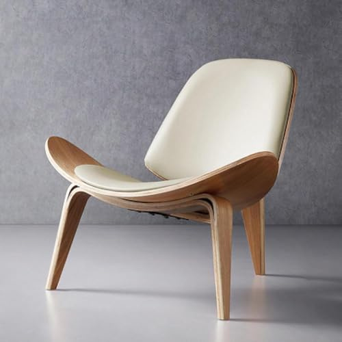 Skandinavischer Freizeitstuhl Aus Massivholz Dreibeiniger Schalenstuhl Kreativer Einfacher Moderner Flugzeugstuhl Wohnzimmermöbel, Beige Leather Cushion
