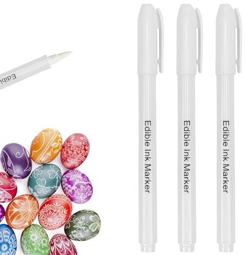 3 Rotulador Comestible Blanco – Marcador de Tinta Comestible para Chocolate, Galletas, Fondant y Tartas – Especial para Superficies Oscuras – Decoración Segura en Blanco