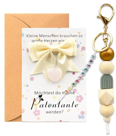 YDUNARISE Patentante Fragen,- Willst du meine Patentante sein - mit Patentante Schlüsselanhänger,Rosa Glückssteine,Schleife und Karte