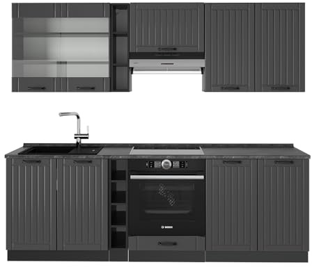 Vicco Küchenzeile Fame-Line, Dunkelgrau, 235 cm, AP Anthrazit