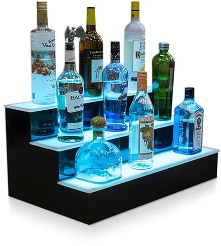 Hanmorfarbi LED Lighted Liquor Bottle Display Shelf with Remote Control,3 Tier 16 Inch Bar Shelves 15 Colour Changing RGB Lights, Acrylic Display Shelf for Home Commercial Bar Party Accessories