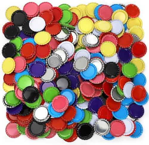 ZEAYEA 300 Pcs Flat Decorative Bottle Caps for Crafts, 1 Inch Metal Bottle Lids in 10 Mixed Colors for DIY Jewelry Making, Keychains, Bow, Pendants and Medal Crafting Supplies