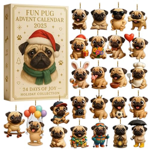 Hundeschmuck Adventskalender 2025 – Charmante Hundefiguren, 2D Haustier-Liebhaber Advent-Box, Wiederverwendbare Weihnachten-Deko for Hunde-Liebhaber