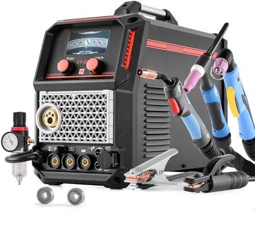 VEVOR Máquina de Soldadura Combinada 5 en 1, Corte, TIG, MIG, MIG/MMA, Plasma sin Contacto de 50 A y Soldadura Sinérgica de 200 A, Compatible con Pistola de Carrete, 490 x 230 x 380 mm, Negro