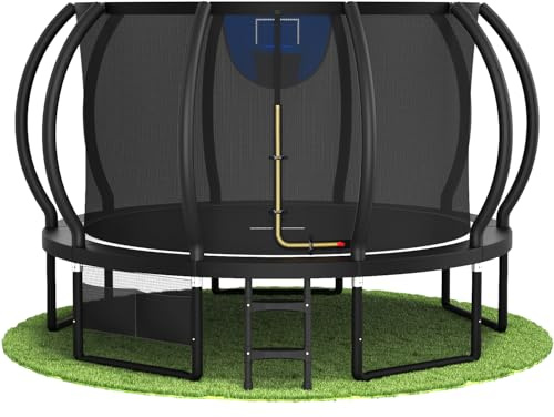 Devoko Outdoor Trampolin mit Basketballkorb & Sicherheitsnetz - 150 kg Maximalgewicht - Ø 228/305/366/427 cm - Robuster Garten-Trampolinspaß für Kinder und Erwachsene