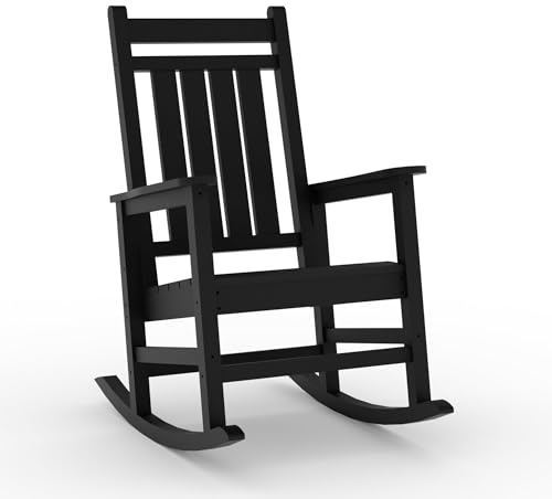 Garvee Stilvoller Outdoor Barhocker – Schwarzer HDPE Schaukelstuhl, ergonomisch, wetterfest & UV-beständig, hohe Rückenlehne für Balkon, Veranda & Terrasse – Farbe: Schwarz, Einzelgriff