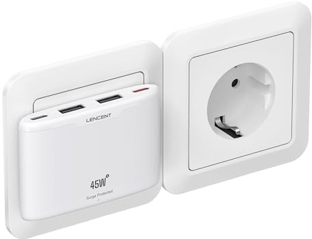 LENCENT Flaches USB C Ladegerät Slim 45 Watt Schnellladegerät Netzteil | 4-Port Charger dünner Ladestecker Mehrfach Stecker mit GaN-Tech, Kompatibel mit iPhone 17/16/15 Series, iPad, Handy, Tablet