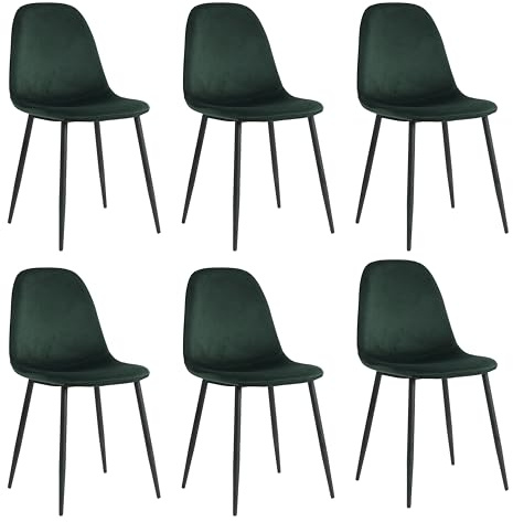 Mevsim Store Lot de 6 Chaises de Salle à Manger Vert en Velours – Design Moderne avec Pieds en Métal Noir – Assise Confortable et Dossier Ergonomique – Idéal Cuisine, Salon et Intérieur Contemporain