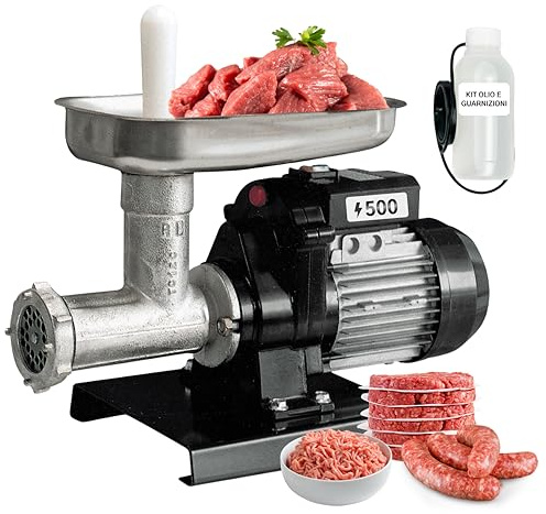 Reber Tritacarne Elettrico N.12 500W per Macinare Carne, Preparare Salsicce