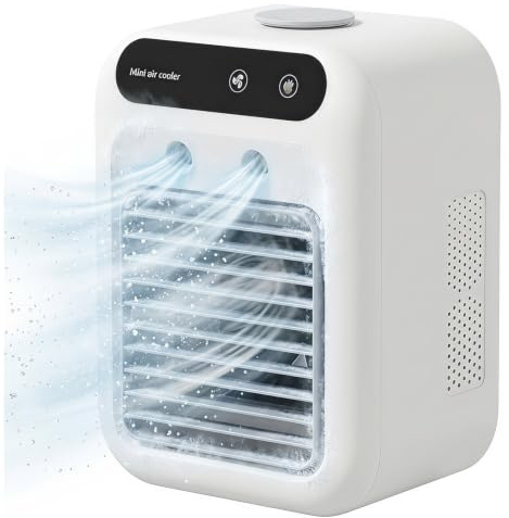 Aire Acondicionado Portátil, Mini Enfriador de Aire Recargable de 25 W con 2 Velocidades, Ventilador de 500 ml, Silencioso para Dormitorio, Oficina y Exteriores.