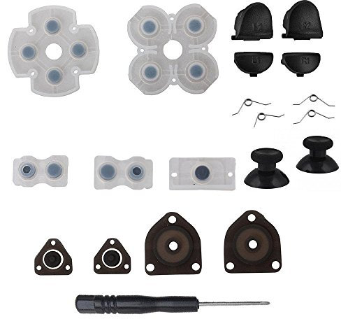 Para Sony Playstation 4 PS4 Dualshock 4 L1 R1 L2 R2 Botones de resorte de gatillo + 2 joystick pulgar + 4 resortes + 1 destornillador + 1 juego de almohadillas de goma conductoras de silicona