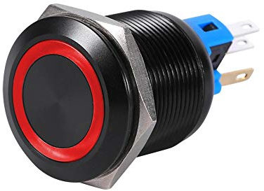 Keenso LED Druckschalter, 22mm 12V-24V Wasserdicht Selbstsichernde Verriegelung Druckschalter Druckknopfschalter (Rot)
