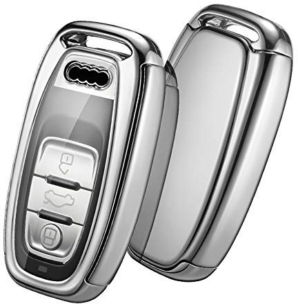 OATSBASF Autoschlüssel Hülle Geeignet für Audi,Schlüsselhülle Cover Case für Kein Zündschloss Keyless Autos A4 A5 A6 A7 Q5 Q7 Q8 RS SQ Schlüsselbox (Silber)