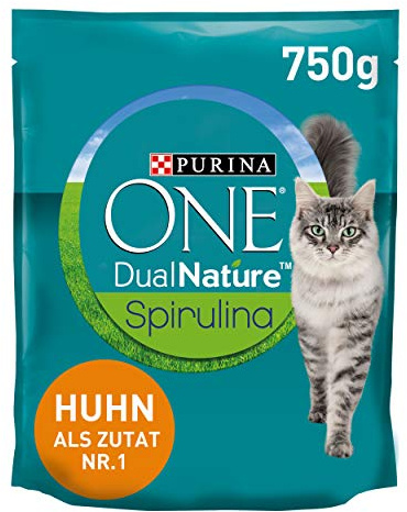 PURINA ONE DUAL Nature für ausgewachsene Katzen Huhn mit Spirulina Katzentrockenfutter Beutel, 750 g