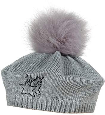 maximo Mädchen Basque mit Strass und Kunstfellpompon Mütze, Grau (Graumeliert 5), (Herstellergröße: 51/53)
