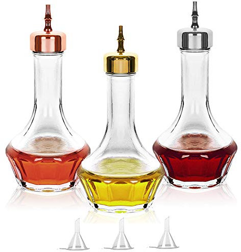 Bitters Bottle – Vidrio sin plomo con tablero de acero inoxidable, 50 ml, herramienta de barra profesional para hacer cócteles artesanales y el whisky perfecto DSBT0001 (3 unidades)