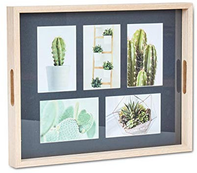 levandeo Bilderrahmen Tablett 5 Fotos 10x15cm Collage Fototablett Natur Braun Schwarz Fotorahmen Fotogalerie Deko Tischdeko