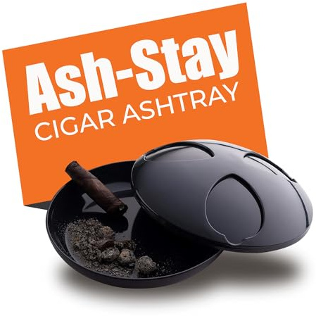 Ash-Stay - Cigar Ashtray with Cover for Patio/Tabletop and Office with Odor and Wind Resistance - Top seals for Ash and Smoke - Ideal for Indoor & Outdoor Use (Gun Metal Color)