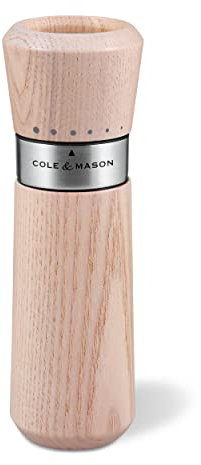 Cole & Mason H331905 Lyndhurst Nordic White Pepper Mill | Gourmet Precision+ | Stained Ash/Stainless Steel | 185mm | Single | Includes 1 x Pepper Grinder | Lifetime Mechanism Guarantee