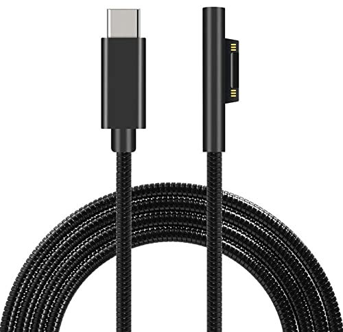 Sisyphy Surface USB C Ladekabel, 1.5M Metall geflochtene, anschließen Kompatibel mit Microsoft Surface Pro7 Go2 Pro6 5/4/3 Surface Laptop & Surface Book, Funktioniert mit 45W 15V3A USBC-Ladegerät