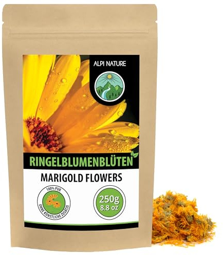 Alpi Nature Ringelblumenblüten getrocknet 250g, ganze Blüten | Ringelblume getrocknet für Ringelblumentee, Calendula Tee, loser Tee zur Teezubereitung