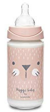 Suavinex Trinkflasche, Schnuller aus Glas, rund, 3 Geschwindigkeiten, Schnurrbart, Rosa, 240 ml, 1 Stück