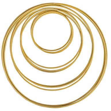 Rayher 25211616 Metallringe, 12 Stück, 4 Größen sortiert, gold beschichtet, Stärke ca. 3 mm, Drahtringe zum Basteln, für Wickeltechnik, Traumfänger, Floristik, Hochzeitskranz, Hoops, 10 bis 25cm
