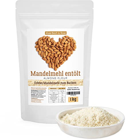 Mandelmehl entölt, 1kg echtes Mandelmehl aus spanischen Mandeln zum Backen, vegan und glutenfrei, 1kg proteinreiches Almond Flour