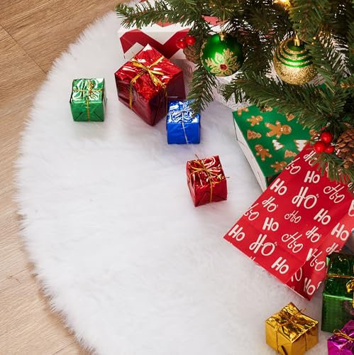 Joiedomi Weihnachtsbaumrock aus Kunstfell, für den Innenbereich, weich, klassisch, Dekoration für Weihnachten, Zuhause, Silvester, Urlaub, Party, 91,4 cm, Weiß