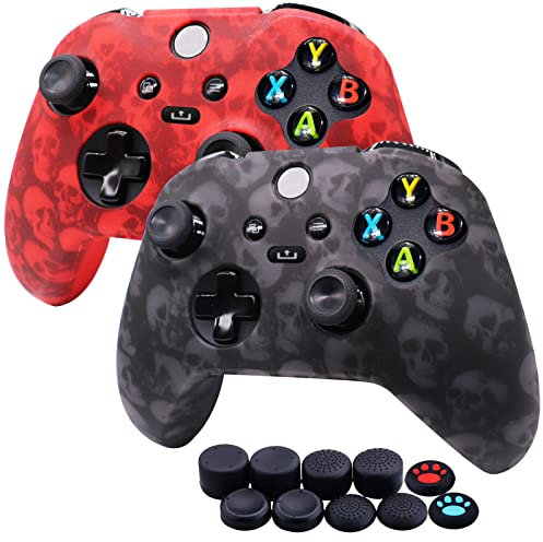 Jusy [2 Stück] Silikon Hülle für Xbox Series X/S Controller, Anti-Rutsch Anti-Schweiß Controller Hülle Skin Case x 2 mit FPS PRO Thumbsticks Thumb Grips Aufsätze x 10 (Schwarz+Grün)
