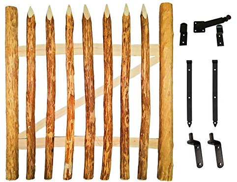 Damian-Wiklina Portillon en Noisette, portillon vers la clôture en Noisette avec Accessoires (H 60 cm / 7-8 cm Écartement des lamelles)