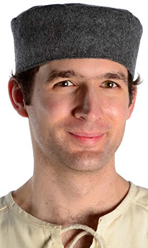 HEMAD Mittelalter Kappe Wollfilz gefüttert Modell: Machorel, Grau XXL