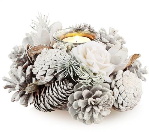 COM-FOUR® Teelichthalter - dekorativer Kerzenständer für Weihnachten und Herbst - Kerzenhalter mit natürlichen Materialien - Handarbeit (Advents-Kerzenhalter L)