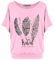 Van Der Rich ® - Tee Shirt Imprimé Oversize Manche Chauve Souris - Femme (Plume-Rose, L)