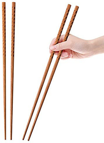 Lot de 2 paires de baguettes de cuisine en bois de 41,9 cm, réutilisables pour nouilles, friture, hotpot, baguettes japonaises extra longues antidérapantes