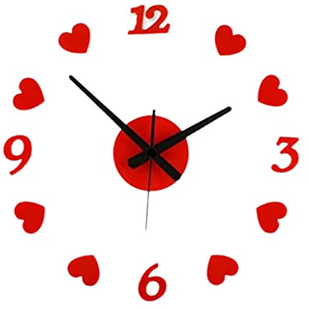 eBoutik - Moderno reloj de pared grande sin marco - Números de metal adhesivos 3D para decoración del hogar u oficina - Estilo de amor, compromiso, boda o regalo de cumpleaños - (corazón rojo del amor