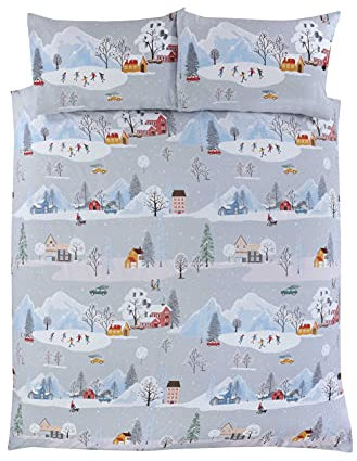 Rapport Home Winter Town Christmas Duvet Cover Set Festive Single Bedding Set