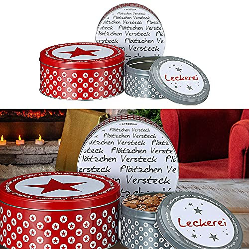 Cepewa Gebäckdose Cookies 3er Set Weihnachten | 3 Größen rund Metall | Aufbewahrung Weihnachtsgebäck Keksdose (1 x 3er Set Gebäckdose Cookies)