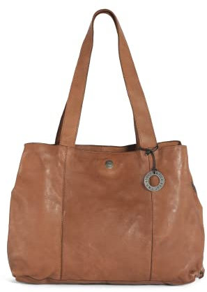 Cas8 Shopper Tasche Damen LEYLA, große Henkeltasche aus Leder, Handtasche für Frauen mit vielen Fächern, cognac