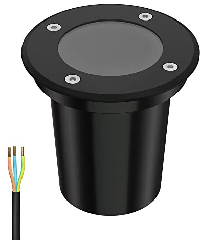 ledscom.de Bodeneinbauleuchte BOLI für außen, IP67, schwarz, rund, 108mm Ø, 1x GU10 max. 15W, gefrostet