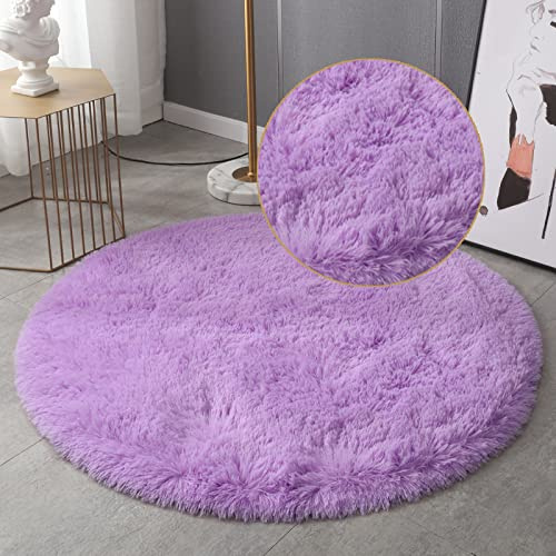 GZQIAWY Kreis Runder Shaggy Teppich Wohnzimmer Schlafzimmer Teppichboden Flauschige Matte Anti-Rutsch-Boden Shaggy Plüsch Teppich Bodenmatte Nachtteppich Helles Lila 90 x 90cm