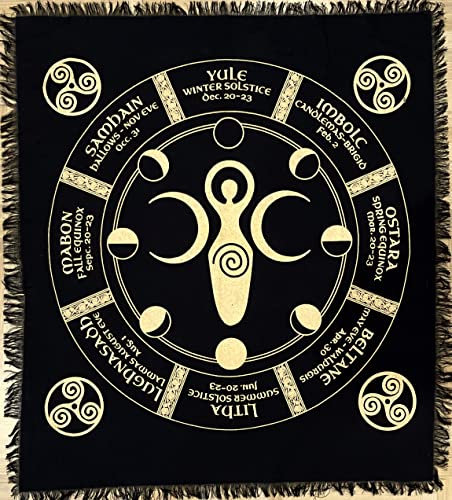 Indian Consigners Mondphasen, Göttin, Dreifachmond-Altartuch, Himmelstuch, Tarotdeck, quadratisch, Wandbehang, Tischdecke, heiliger Ort, Mond, Gesichter, Neumond bis Vollmondzyklus