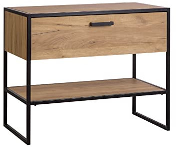 PIASKI Mueble de Lavabo con encimera 90 cm Brooklin, Mueble para Lavabo sobre encimera, Mueble de Lavabo con Patas, Estilo Industrial, Loft, Color Roble/Negro