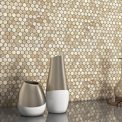 BeNice Fliesenaufkleber Bad Selbstklebende Fliesen,Mosaikfliesen Küche Kleine Fliesen Metall (5STÜCKE Champagner Gold)