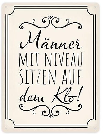 Männer mit Niveau sitzen auf dem Klo Metallschild XXL in 28x38 cm in beige für die Toilette lustiges Blechschild für die Toilette für Männer die sich nicht hinsetzen zum Pinkeln