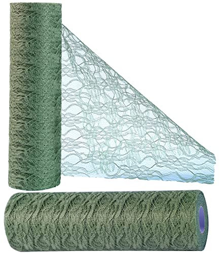 OSVINO Tischläufer Spitze Grün 30cm x 25m Hochzeitsdeko Retro Tischband Spitze Tisch Deko Tischdeko, Dekorieren für Taufe Partys Hochzeit Weihnachten Kommunion Jubiläum, Handwerk Verpackung Material